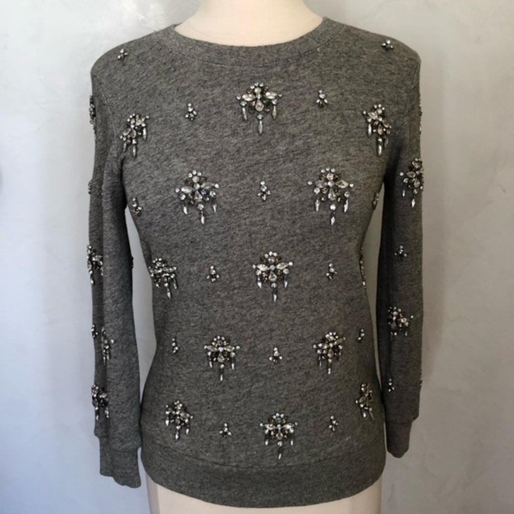 J.Crew Gray embellished w/beads a jeweled chandelier design sweatshirt Size XS